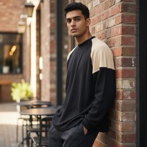 Vintage Y2K Illusionz Long Sleeve Raglan Thermal Knit Shirt‎ XL Black Cream New